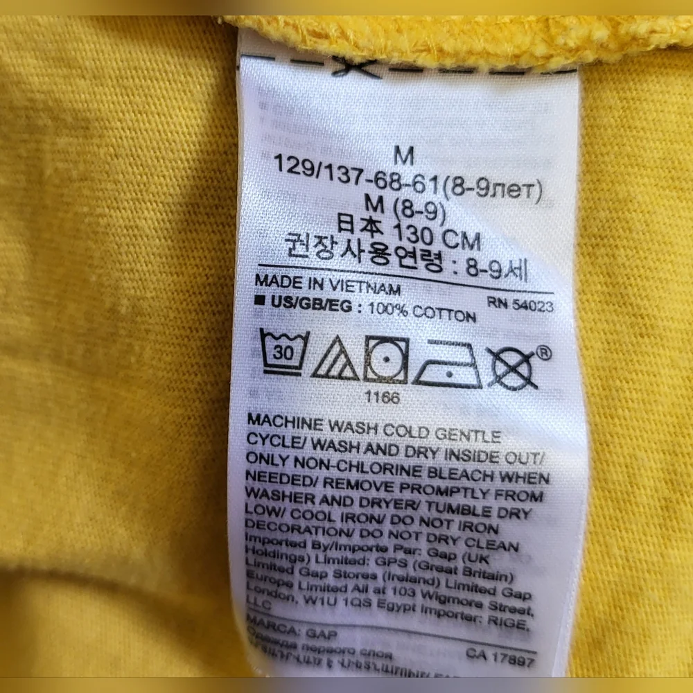 Gap Kids Boys Yellow 3 Shark‎ Sequin Crew Neck Long Sleeve Cotton T-shirt Medium